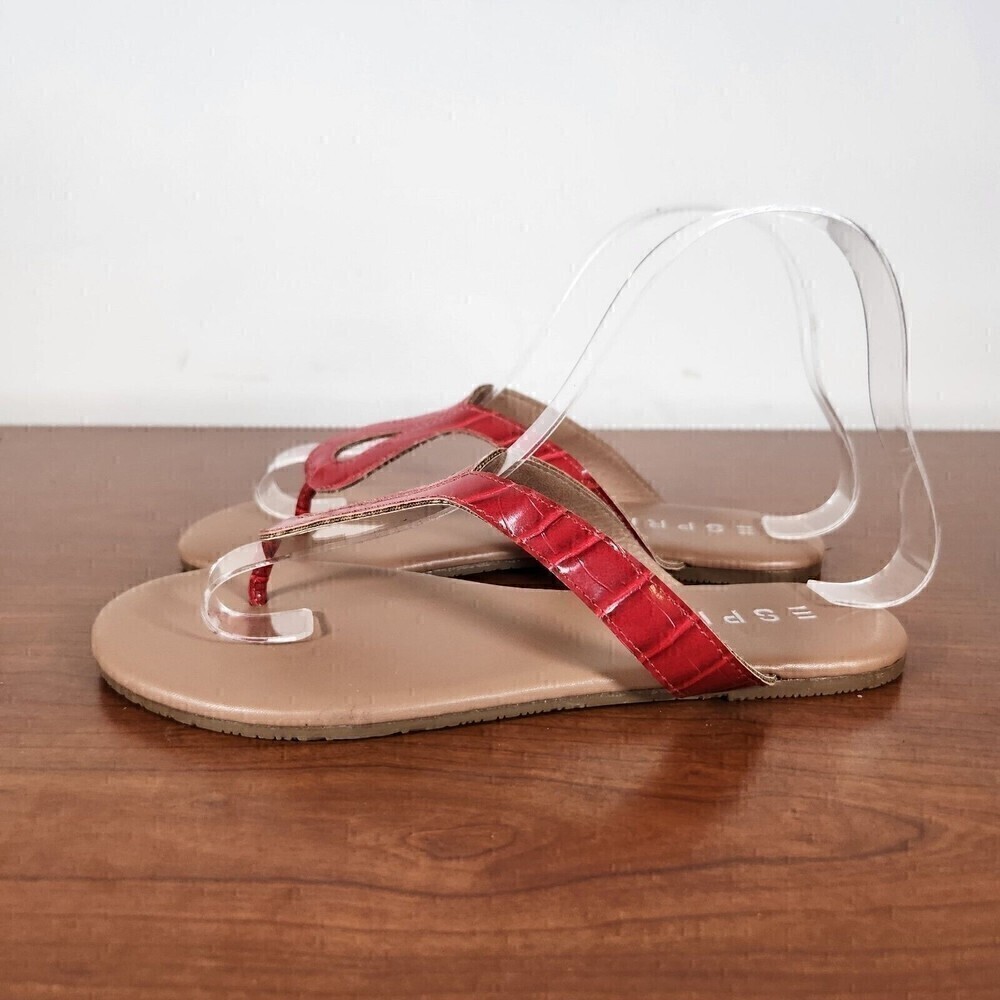 ESPRIT Tana Faux Leather Thong Sandals Red Flats Womens Size 6